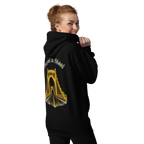 Woman wearing forged in steel design hoodie - black.