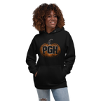 Woman wearing PGH Pumpkin Design on Black hoodie