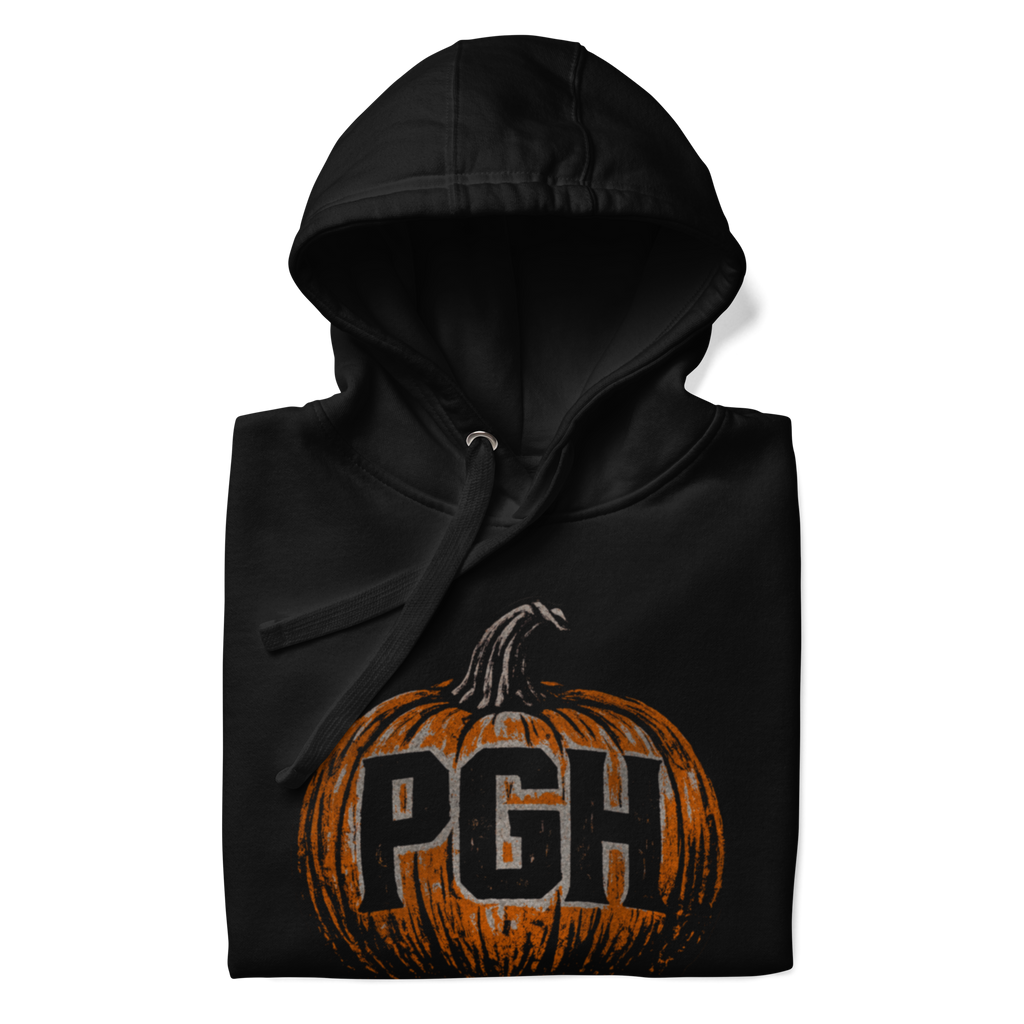 Folded PGH Pumpkin Design on Black hoodie