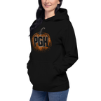Woman wearing PGH Pumpkin Design on Black hoodie