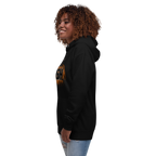 Side image of Woman wearing PGH Pumpkin Design on Black hoodie