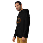 Man wearing PGH Pumpkin Design on Black hoodie from the side