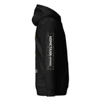 Black hoodie sleeve showing "HOMETAHN APPAREL".