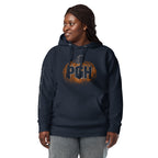 Woman wearing PGH Pumpkin Design on blue hoodie