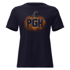 A Blue t-shirt with an orange pumpkin and "PGH" on it.